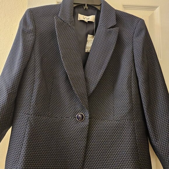 NWT Le Suit Career Office Wear Navy Blue Small Polka Dot Blazer Peplum Jacket 8 - Picture 5 of 11